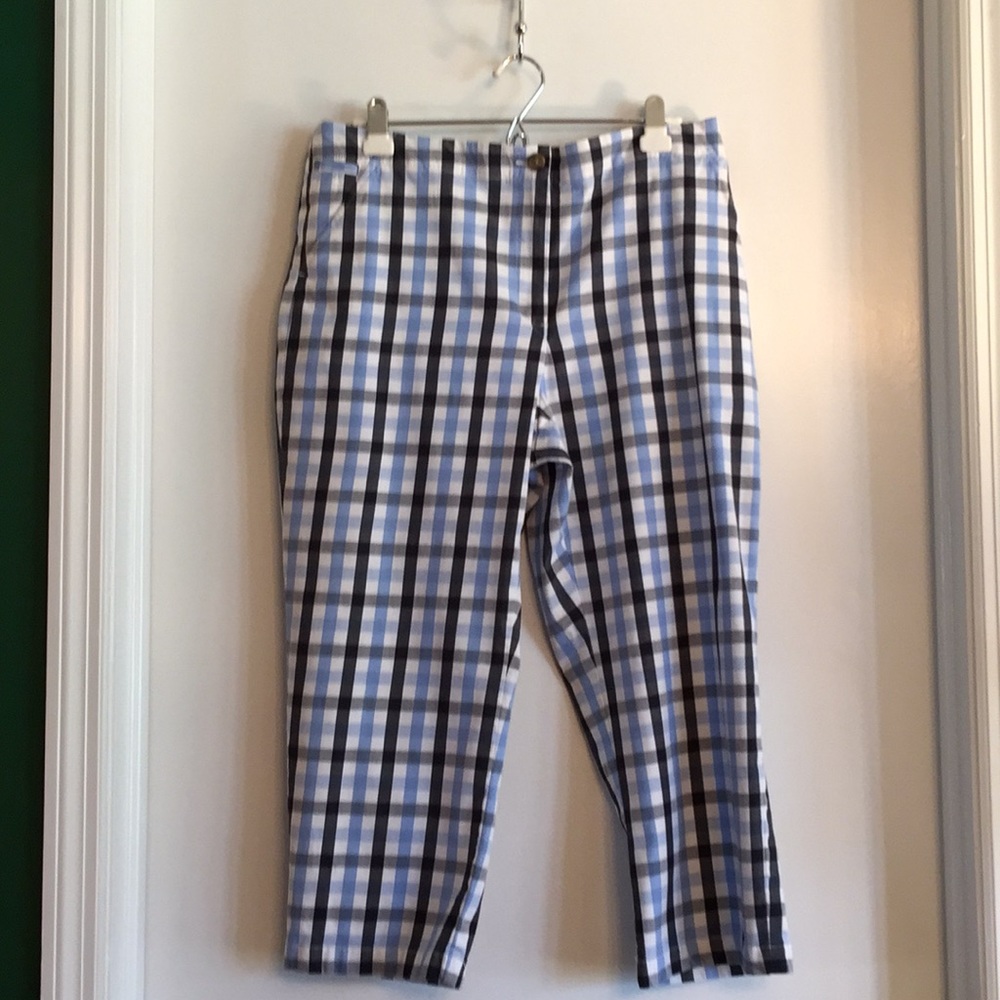 Golf capris navy, light blue plaid